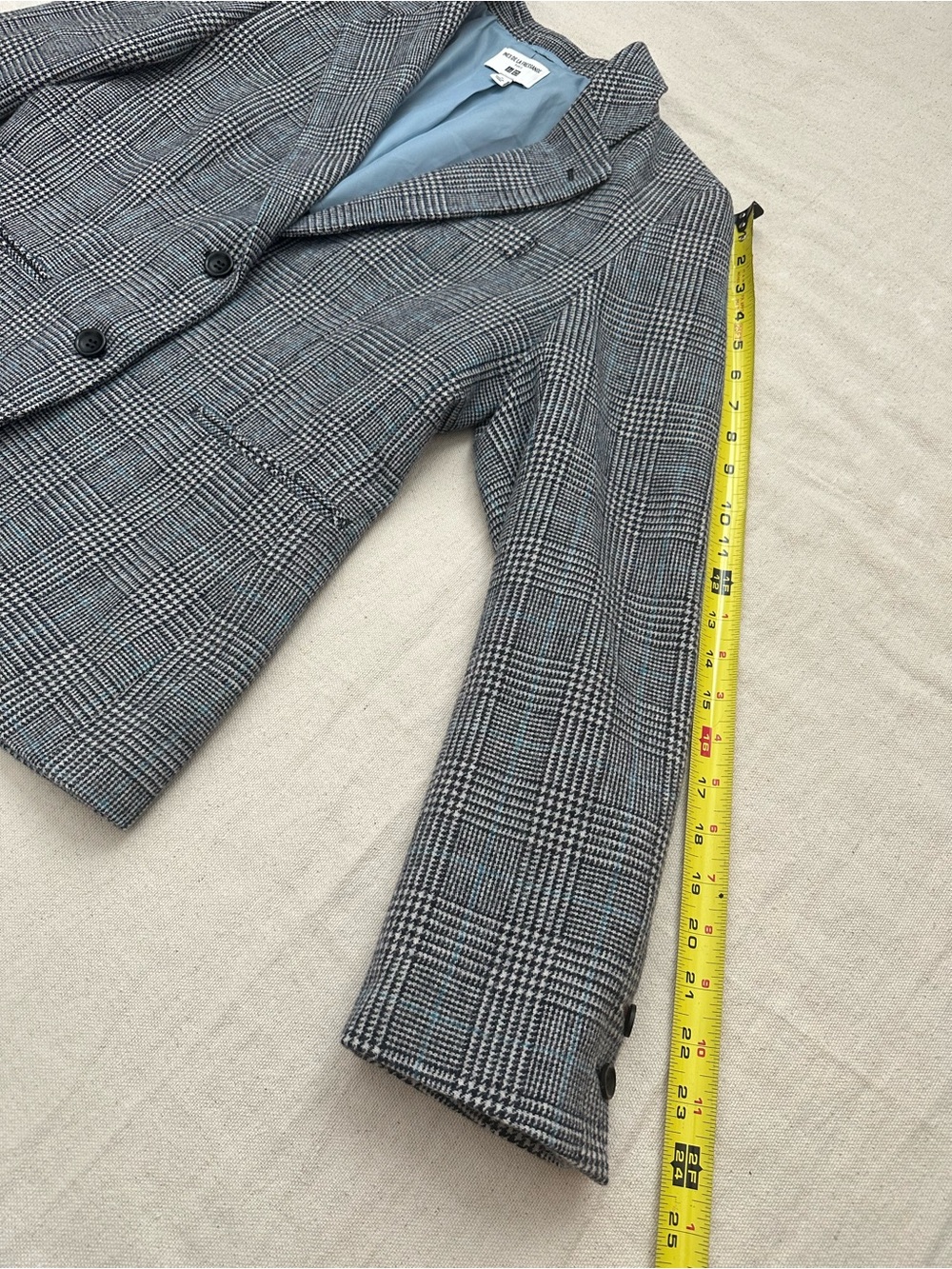 Ines De La Fressange x UNIQLO Wool Blend Glen Plaid Blazer Jacket Blue Accent M - Picture 7 of 12